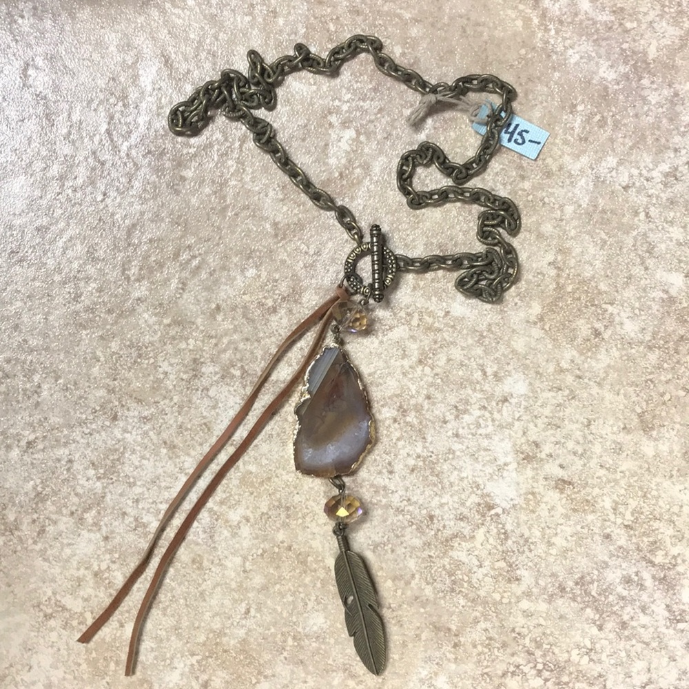 LAST CALL NWT Bohemian western stone feather necklace NFR layering festival boho